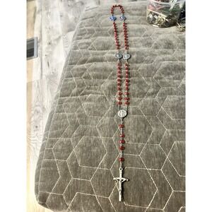 Vintage red crystal rosary necklace #400